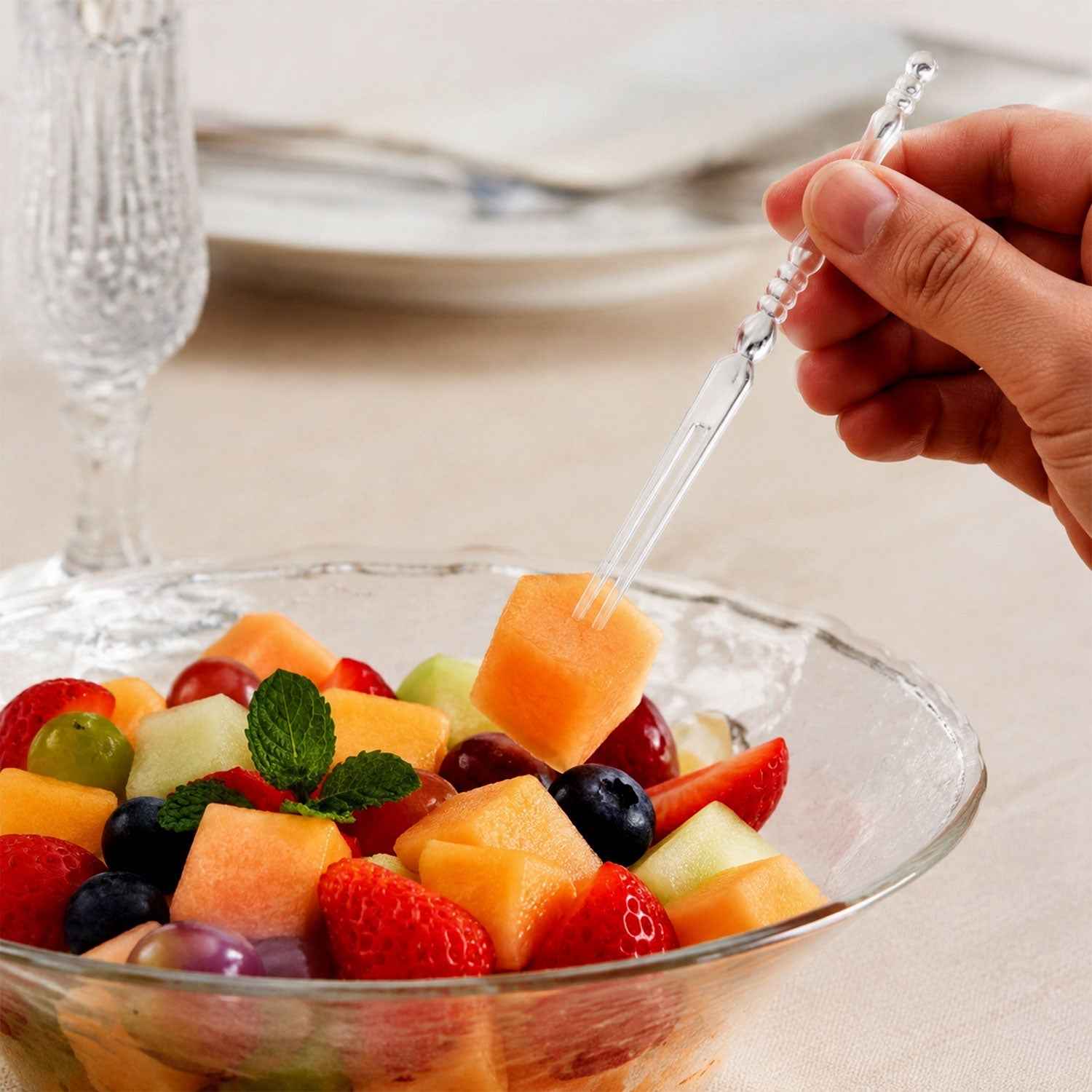 Mini Disposable Plastic Fruit Fork Ð Elegant Beaded Handle Design