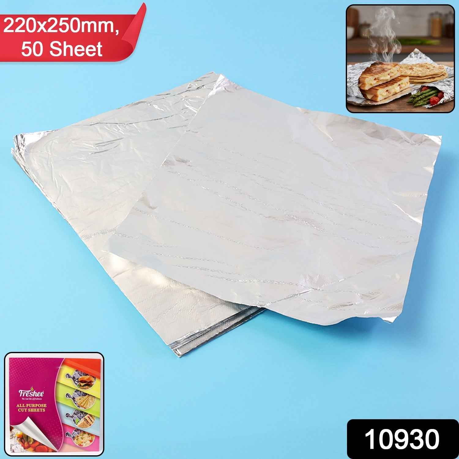 Aluminium Foil Cut Sheets 220×250 mm – Pre-Cut Food Wrap 50 Sheets