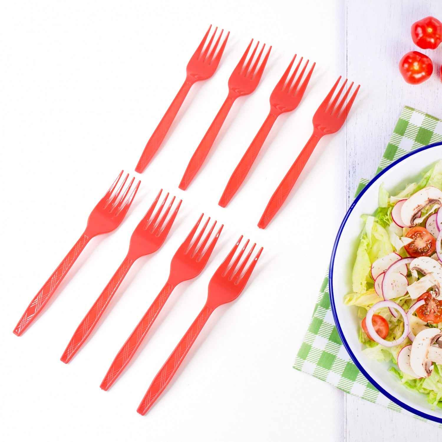 Red Disposable Plastic Forks – Durable & Reusable 8 Pack