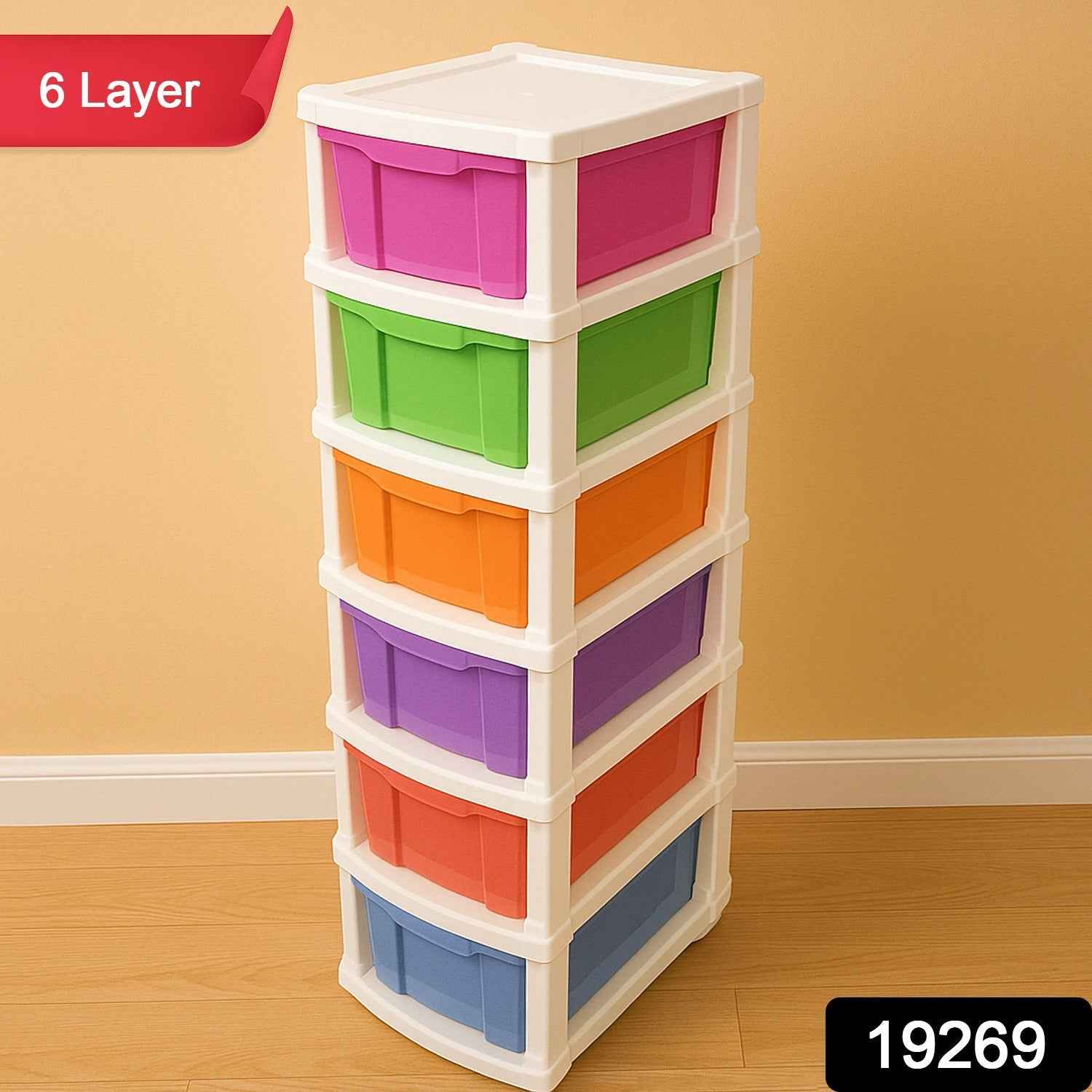 Plastic Storage Drawer Cabinet – 6-Layer Multi-Colored Organizer