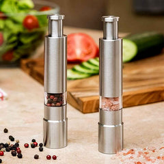 Thumb Press Grinder – Steel Salt & Pepper Mill | ProChef Gadgets
