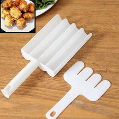Handy kitchen tool for easily shaping uniform donuts, cake balls, and ice cream.