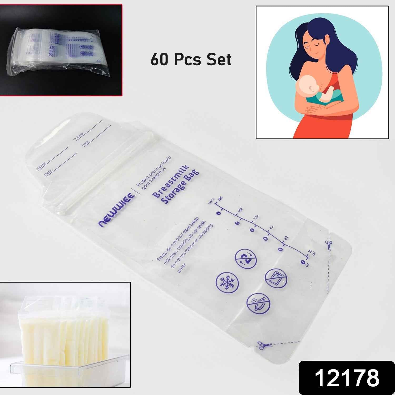 Breastmilk Storage Bags – Double Zipper Seal 60 Pcs | FERVENT