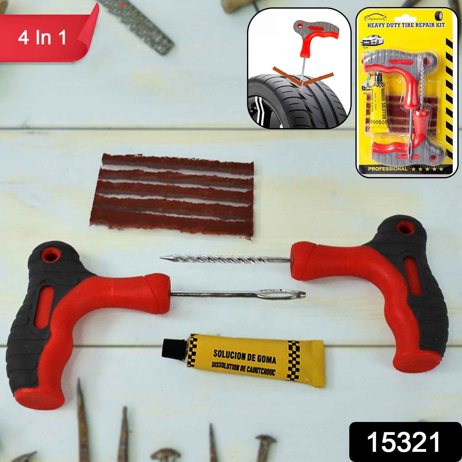 Tubeless Tyre Puncture Repair Kit – 4-in-1 Durable Tool Set