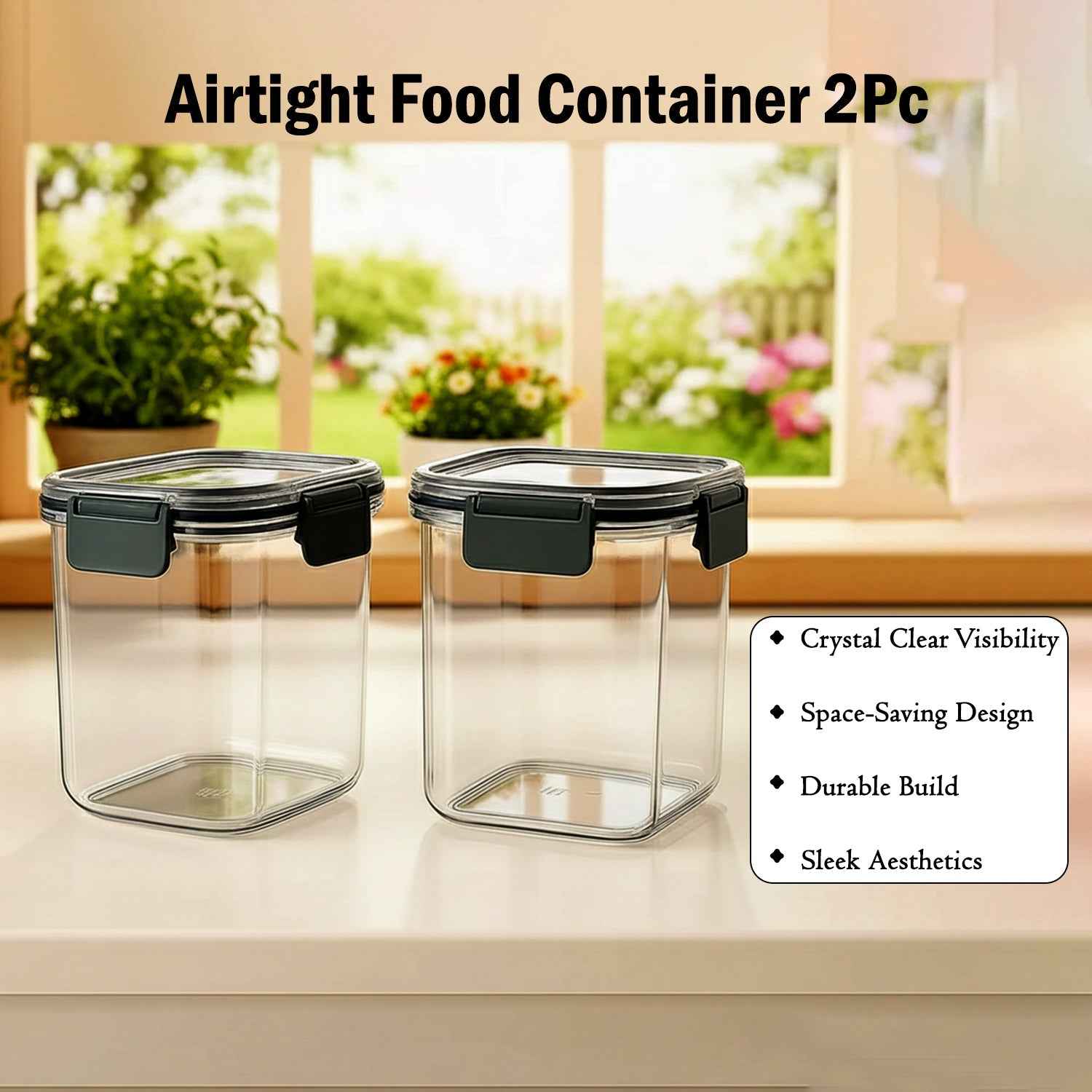 Airtight Food Storage Containers – 2x 900ml Press N’ Lock Set