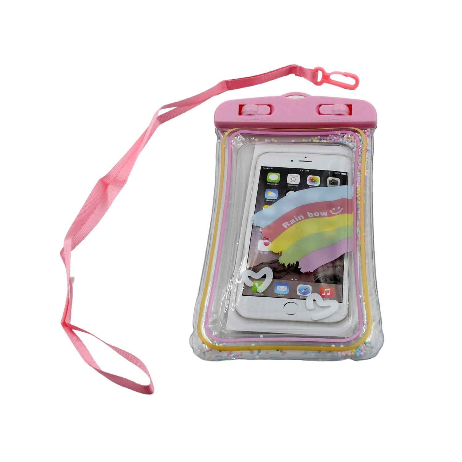 Front view of the waterproof phone bag with a clear window, perfect for touchscreen access in wet conditions.