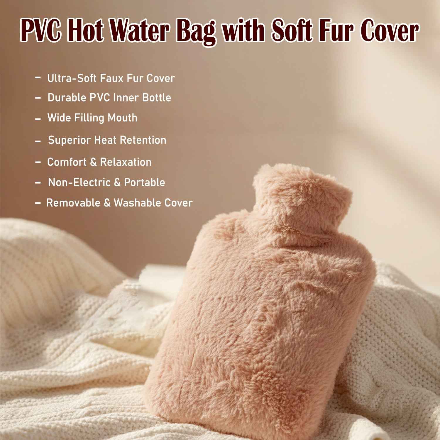 PVC Hot Water Bag – Soft Fur Cover for Pain Relief & Warmth