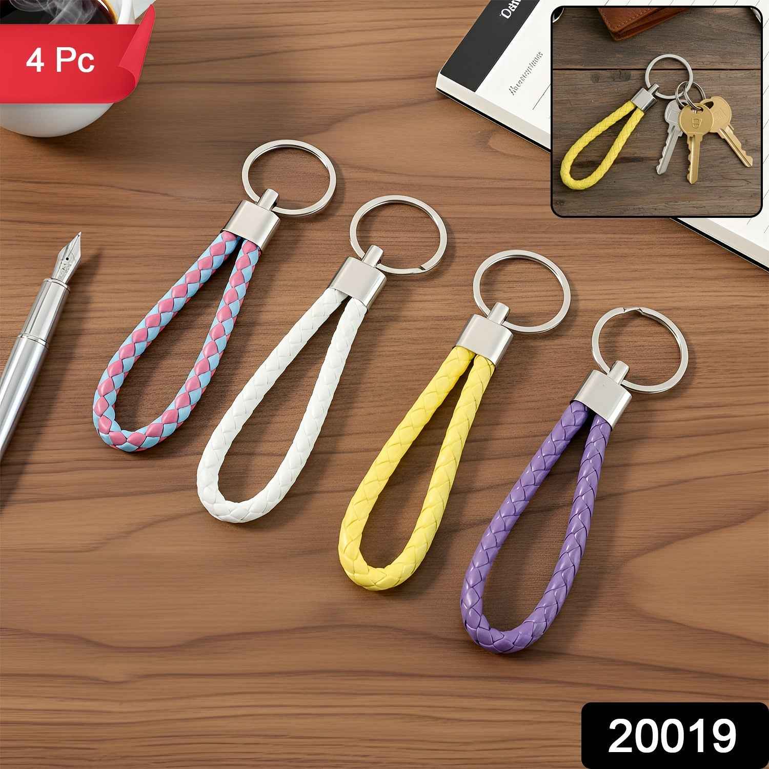 Braided Loop Keychain Set – Stylish 4-Piece Key Organizer
