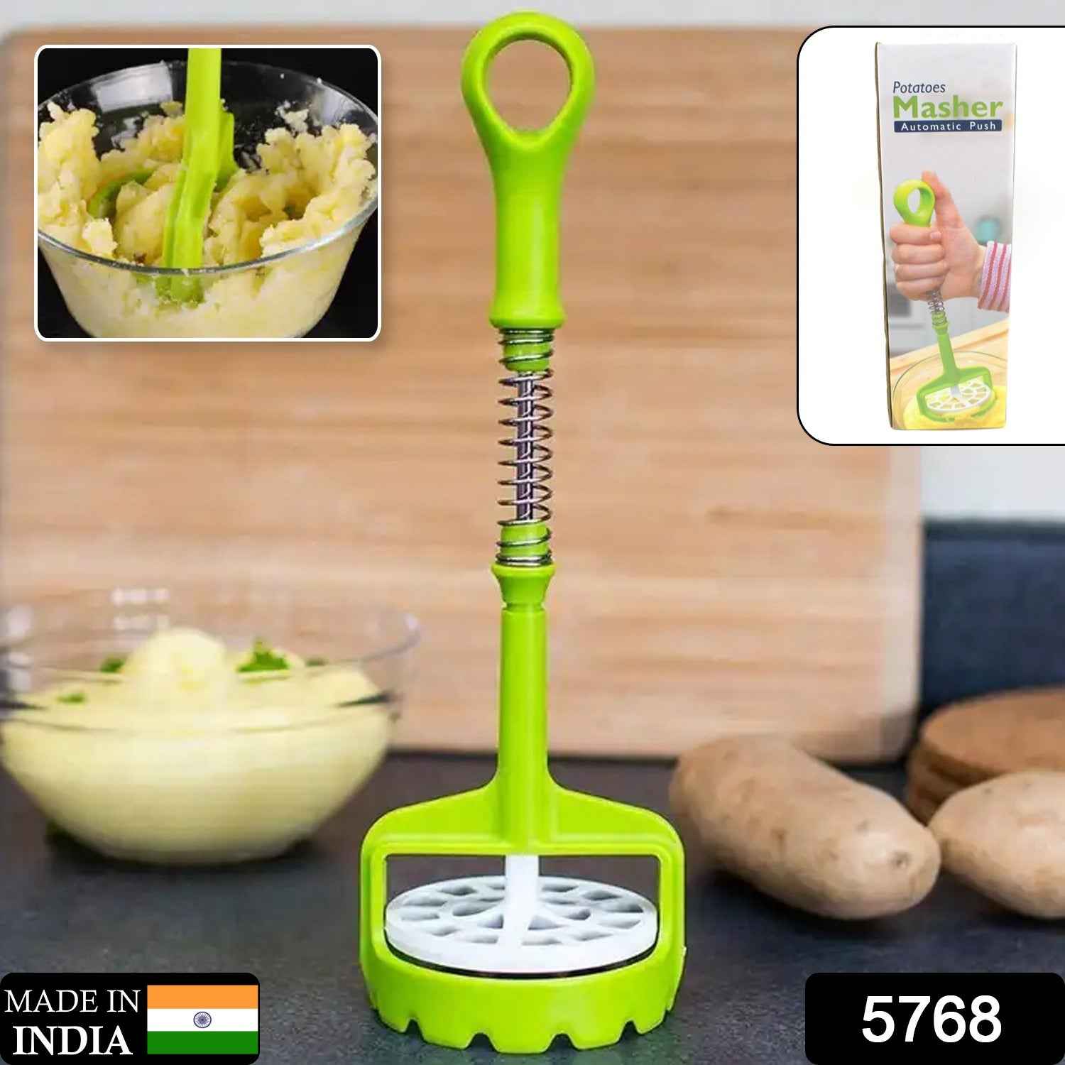 Potato Masher – One-Handed Spring Press with Comfort Grip | PillowTrek