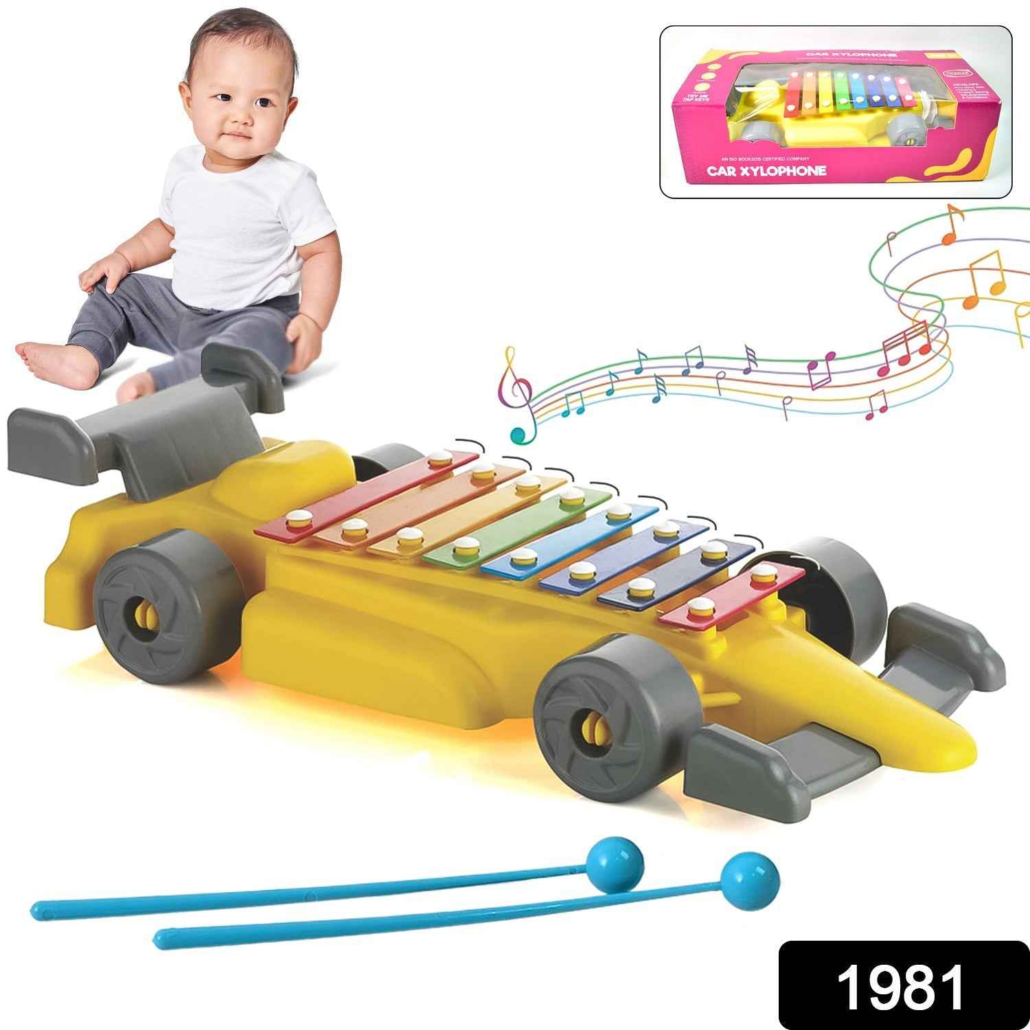 Kids Musical Car Xylophone – 8-Key Plastic Instrument | Aditi