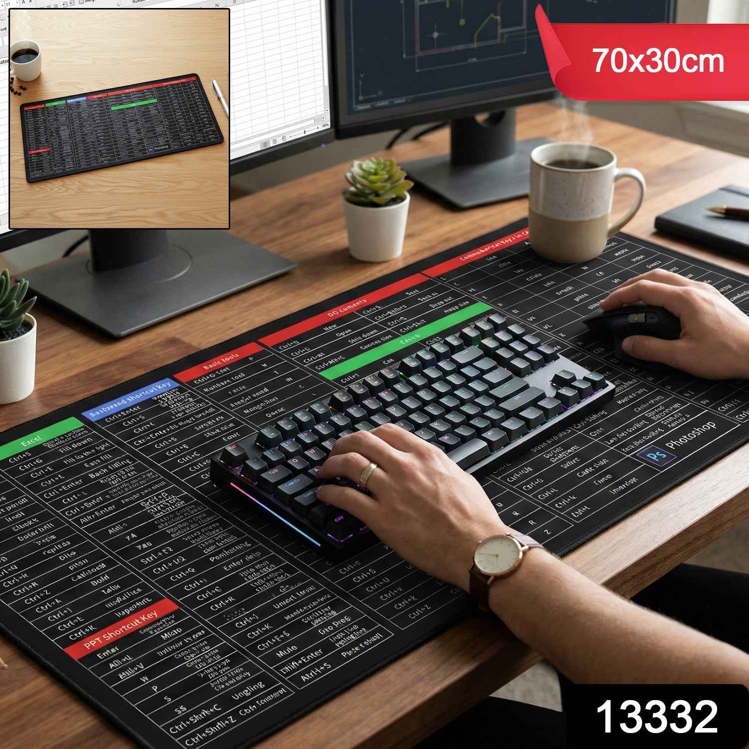 Shortcut Keyboard Mouse Pad – Large Extended Desk Mat for Efficiency
