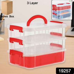 Transparent 3-Layer Storage Box with Handle and Lock Clips