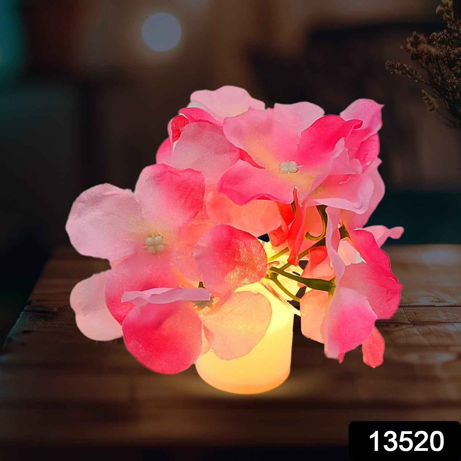 Close-up of the LED flower vase lamp, showcasing its soft, warm glow and intricate floral details.