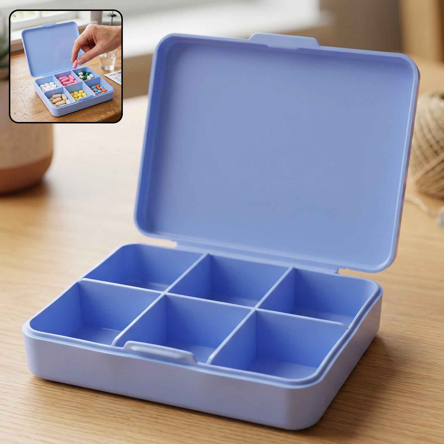 Pill Organizer Box Ð Compact 6-Compartment Daily Medicine Storage