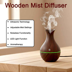 Mini Wooden Humidifier – Ultrasonic Mist Diffuser with LED | Indo Glow