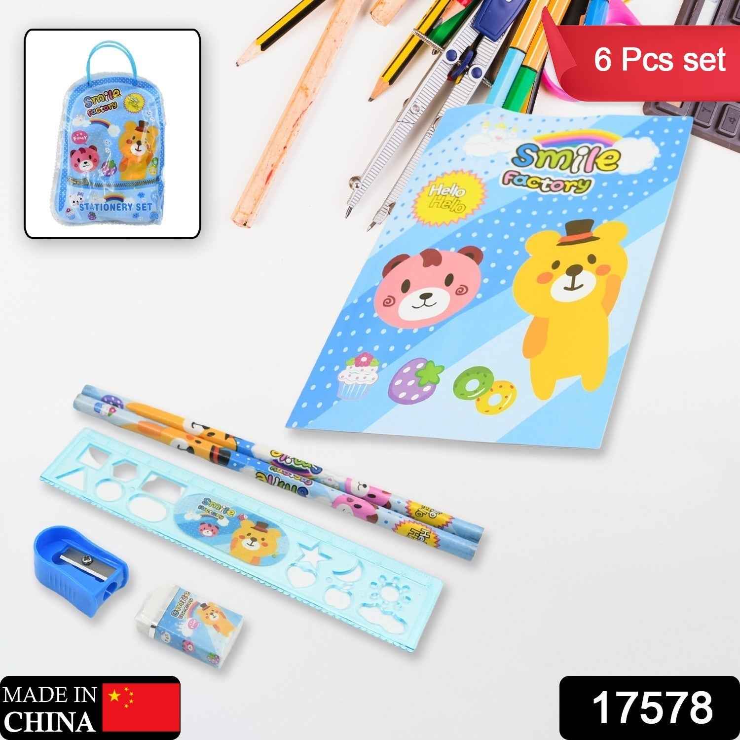 Kids Stationery Kit – 6-Piece Cartoon Set for School | TinyTrendy