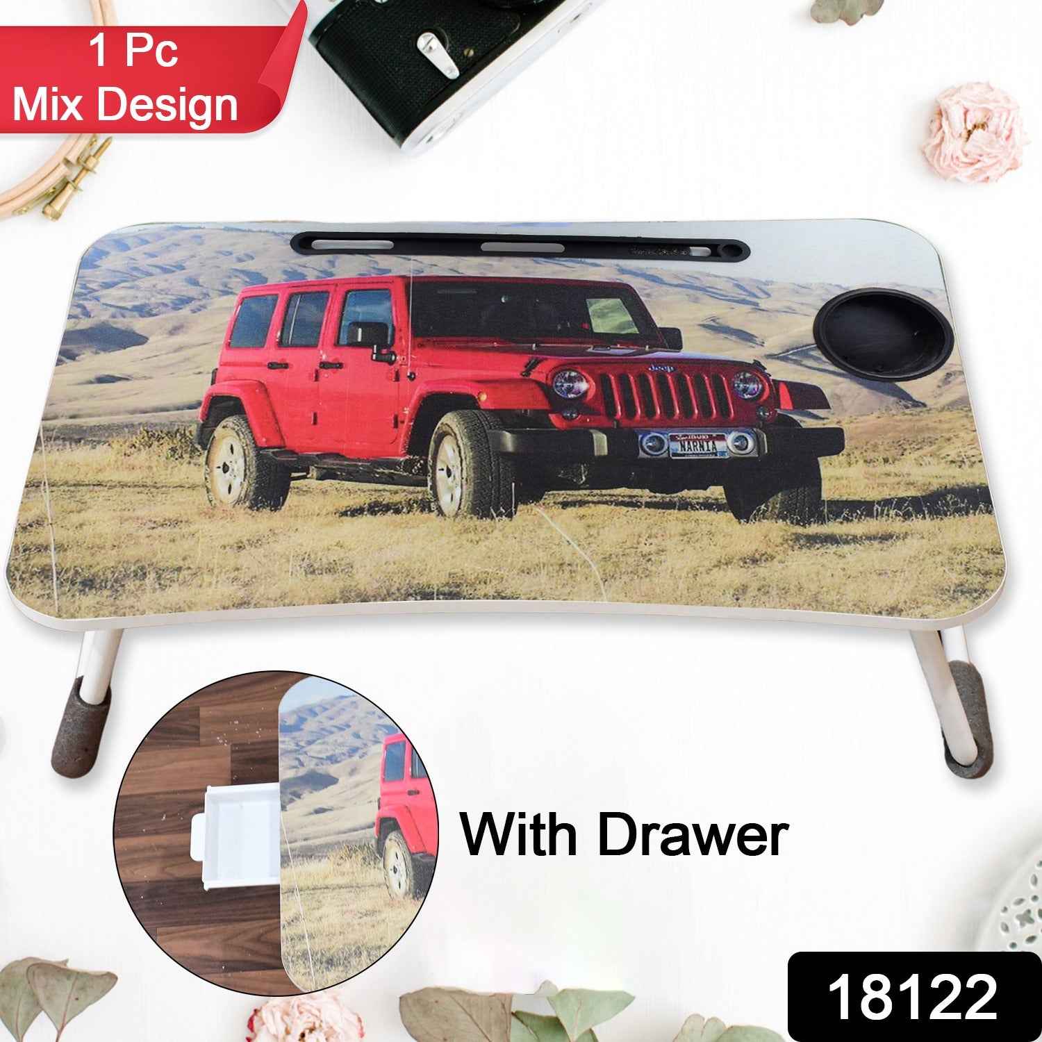 Laptop Desk – Foldable Study Table with Cupholder & Drawer | Desk Crew