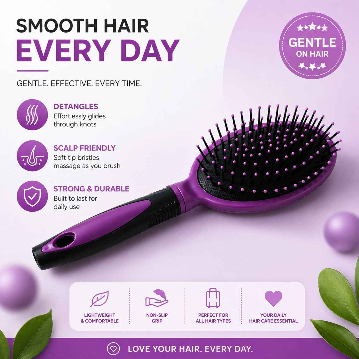 Cushioned Paddle Hair Brush Ð Detangling & Frizz Control for All Hair