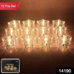 LED Crystal Effect Flameless Candles – Set of 12 Decorative Tealights