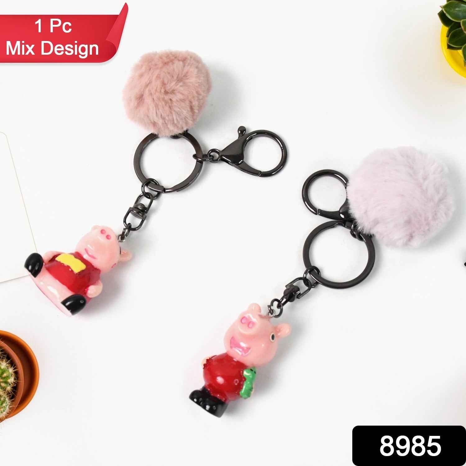 Cartoon Keychain with Fluffy Pom – Cute Bag Charm Accessory