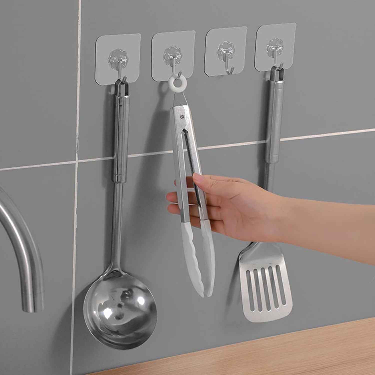 Strong Transparent Adhesive Wall Hooks Ð 10 Pc Set for Home & Kitchen