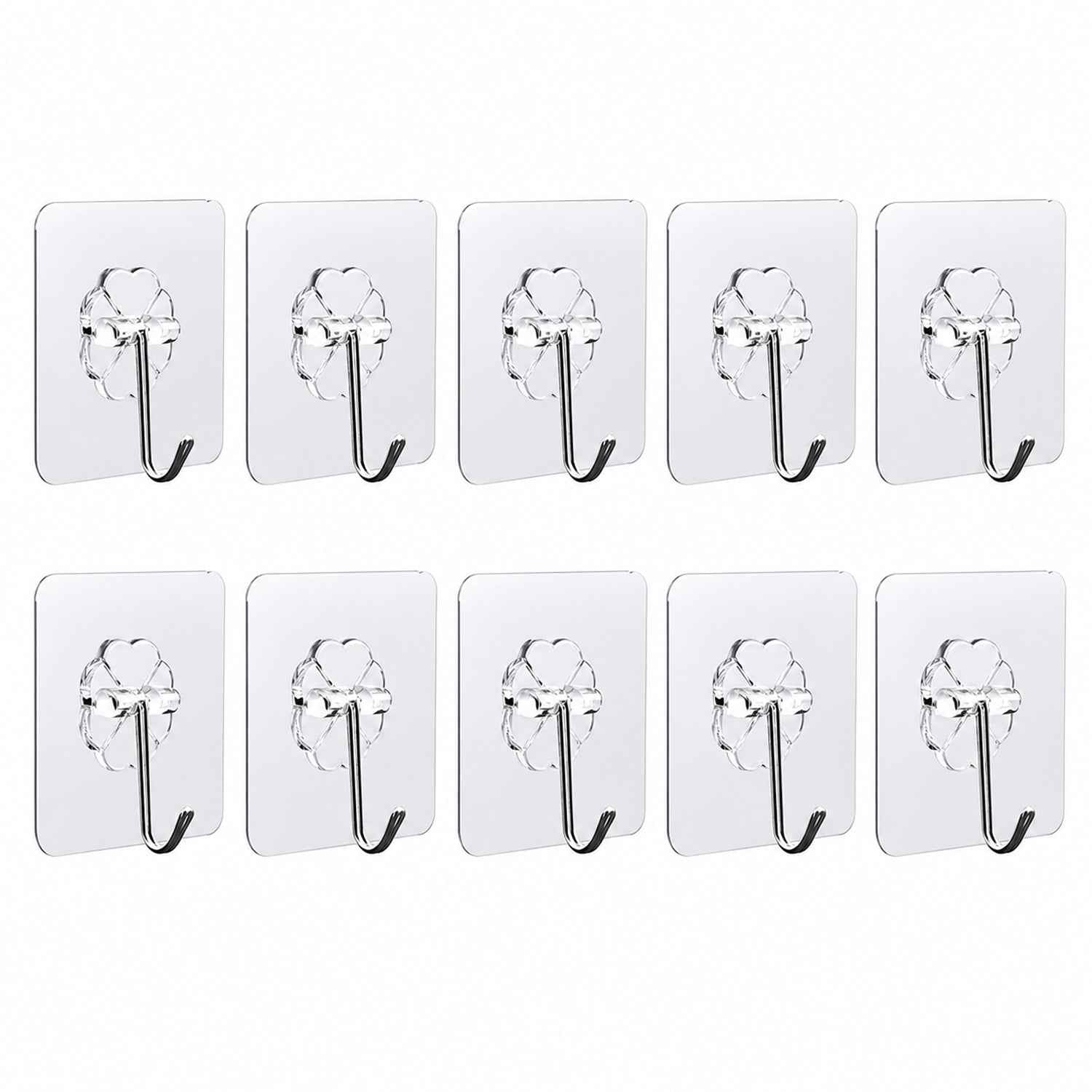 Strong Transparent Adhesive Wall Hooks Ð 10 Pc Set for Home & Kitchen