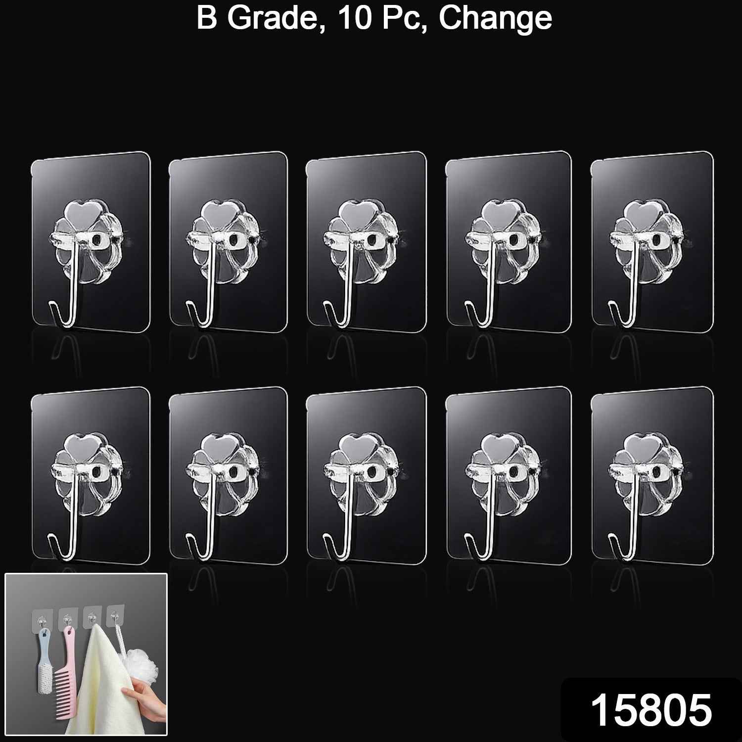 Strong Transparent Adhesive Wall Hooks Ð 10 Pc Set for Home & Kitchen