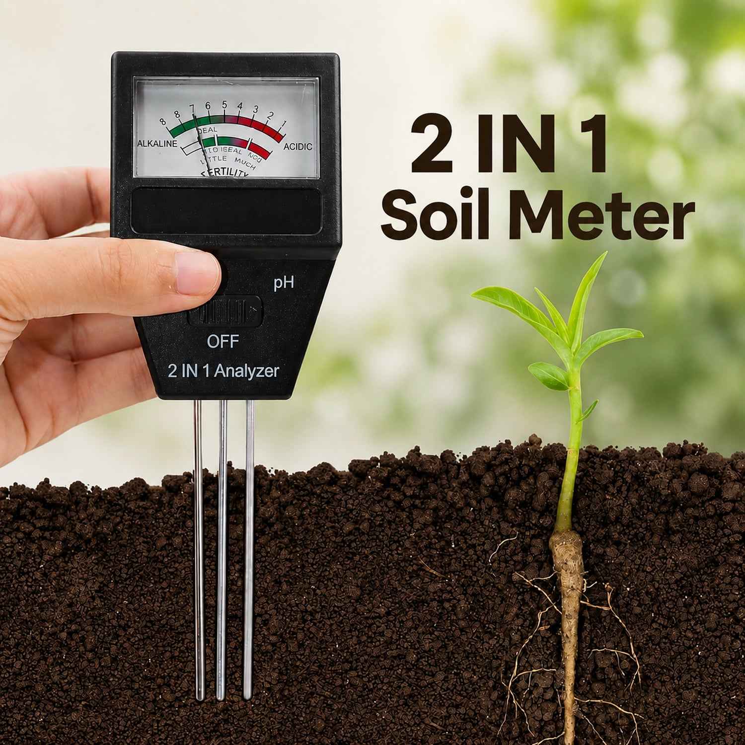 2 in 1 Soil Meter Ð Accurate pH & Fertility Testing for Gardens