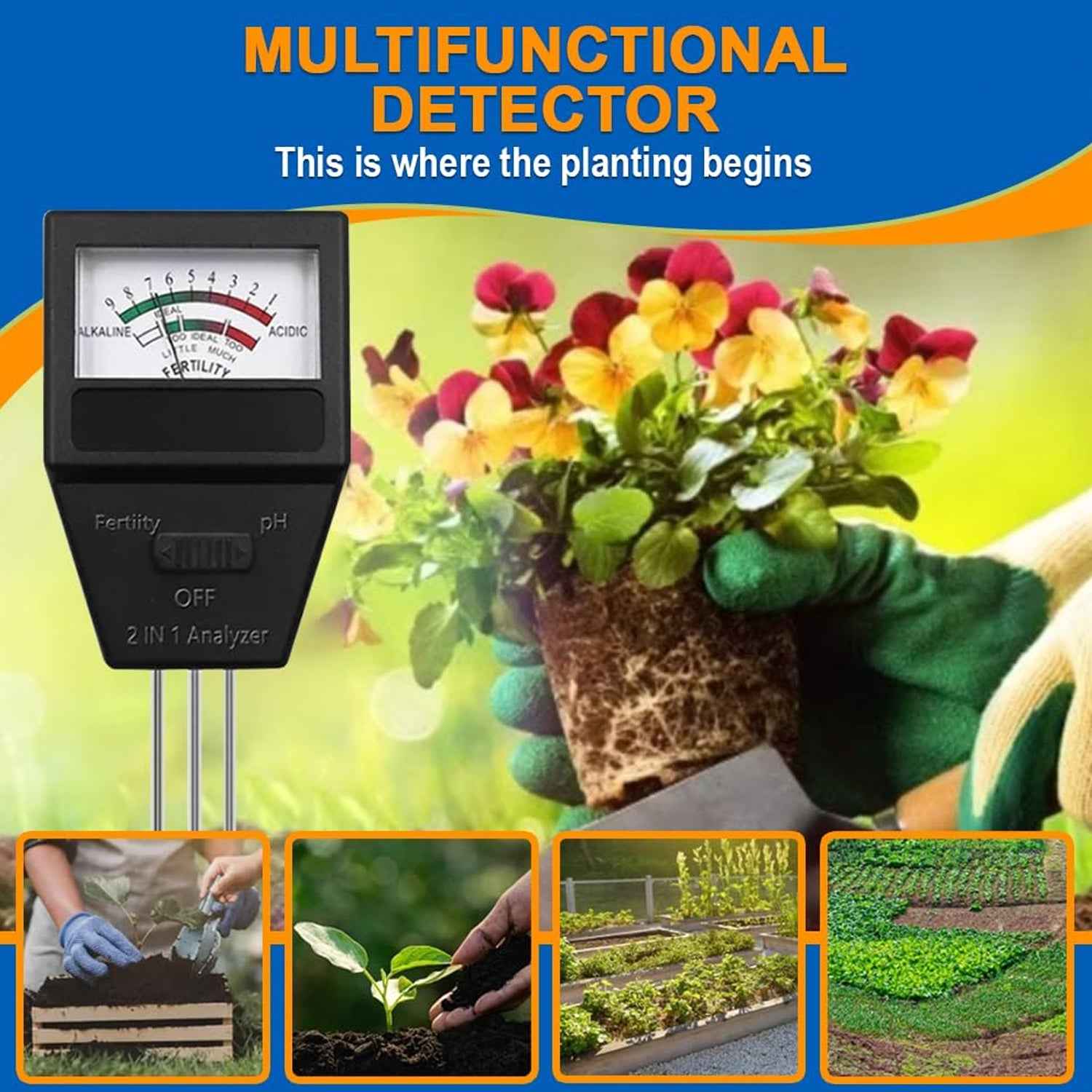 2 in 1 Soil Meter Ð Accurate pH & Fertility Testing for Gardens