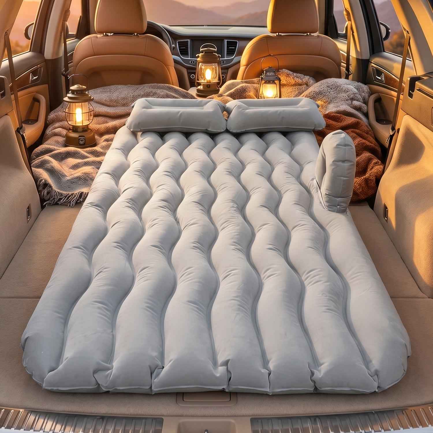 Portable Car Air Mattress Ð Foldable with Pump & Pillows for Road Trips