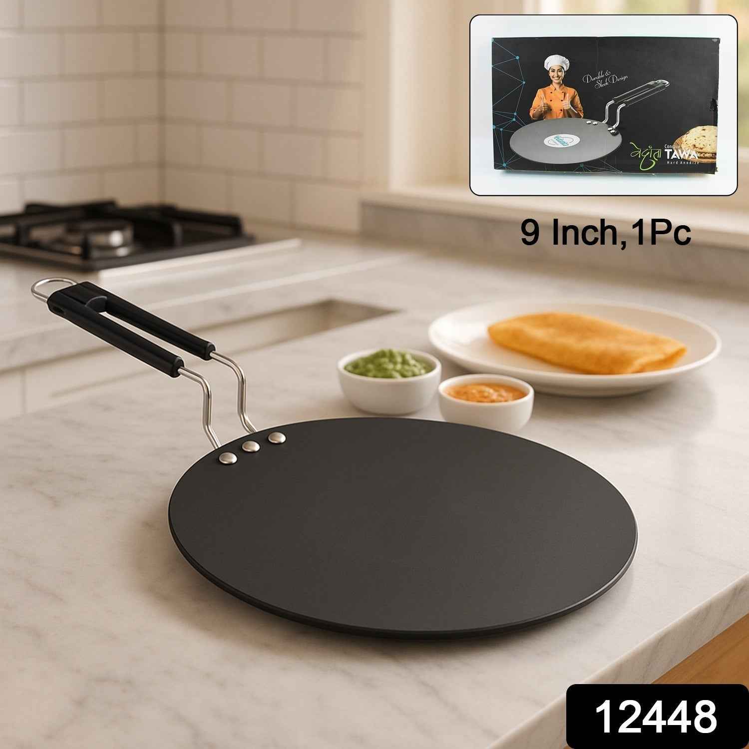 Non-Stick Flat Roti Tawa – Durable 9-Inch Iron Cookware