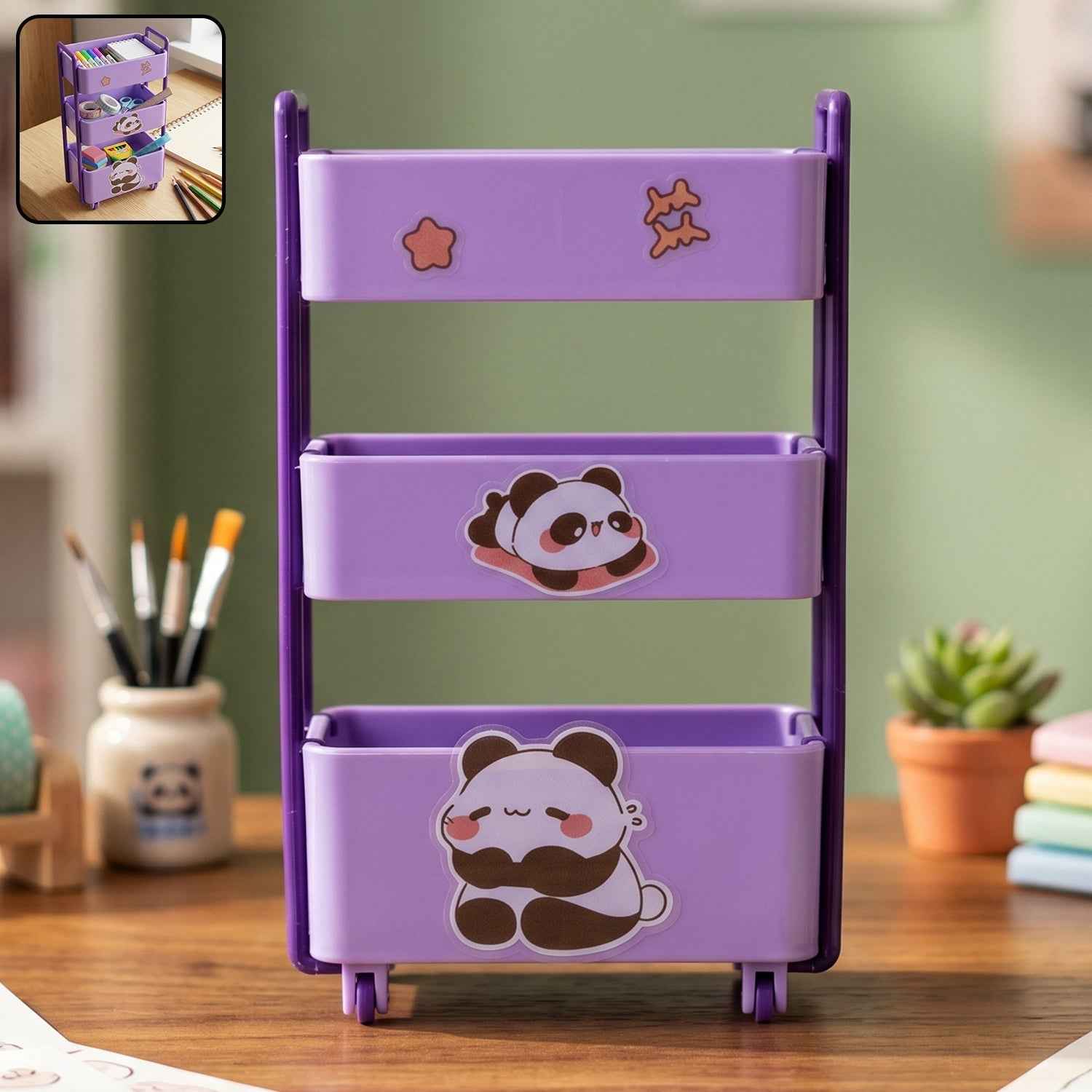Mini Storage Trolley Ð 3-Tier Desk Organizer with Wheels for Kids and Office