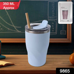 Insulated Coffee Mug – Stainless Steel Tumbler with Wooden Straw 350ml
