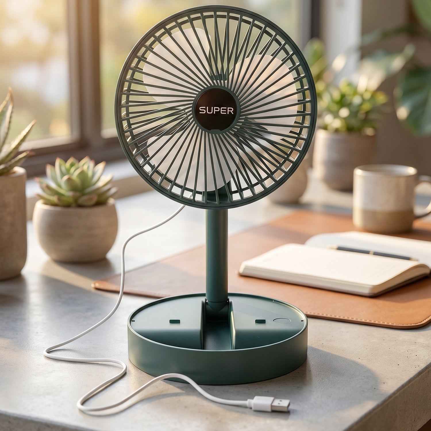 USB Table Fan Ð Compact, Quiet, Adjustable Stand for Desk