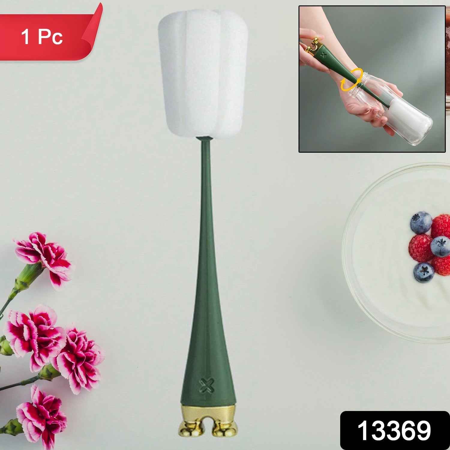 Silicone Bottle Cleaning Brush – Long Handle Foam Scrubber | Velvet Wipe