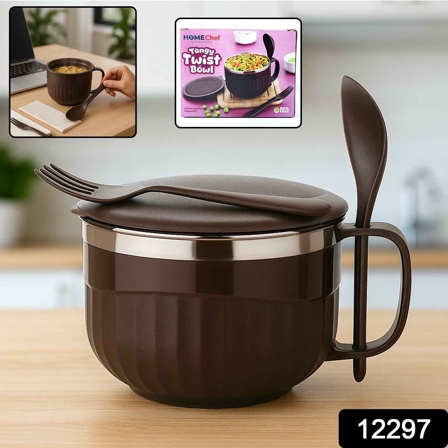 Insulated Lunch Bowl 650ml – Leak-Proof with Cutlery Set