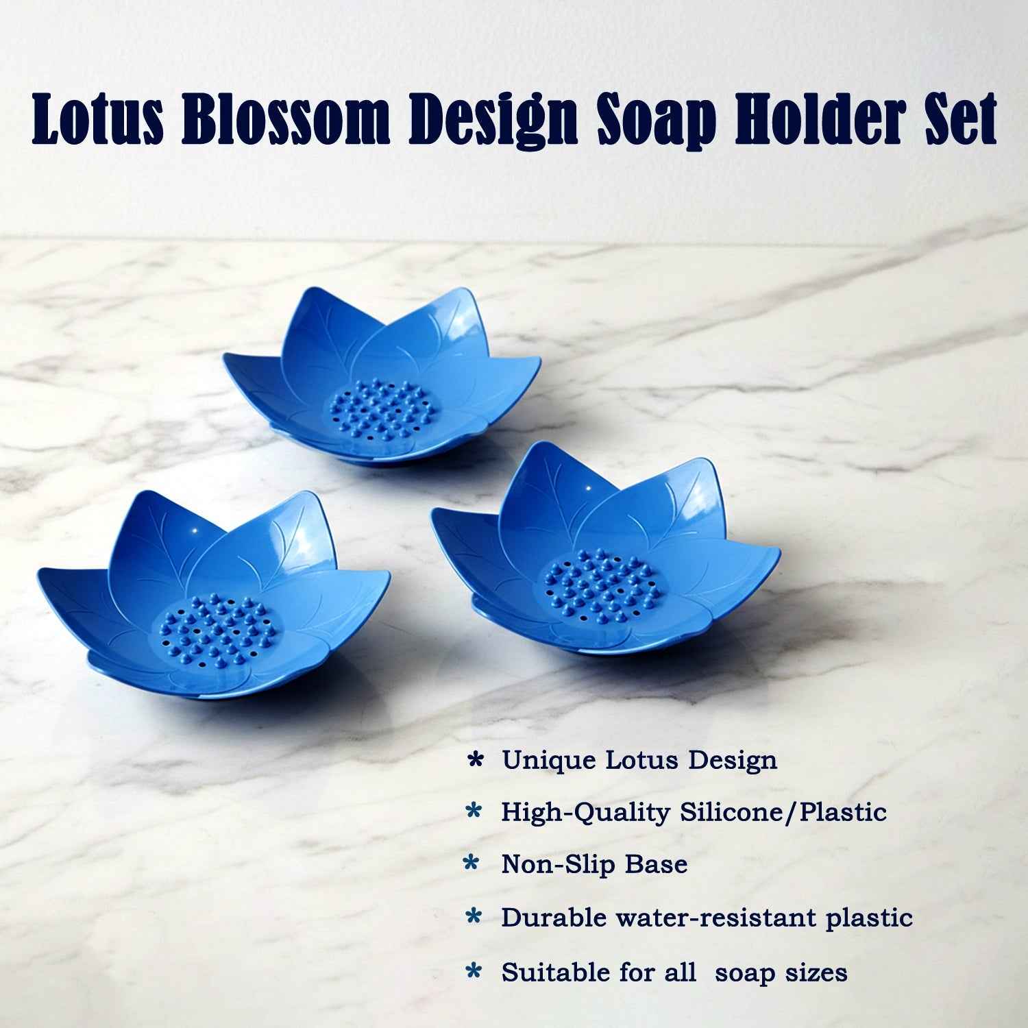 Lotus Blossom Soap Holder Set – 3-Piece Fast Drain Soap Dish