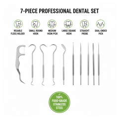 Detailed view of the reusable stainless steel floss pick, showcasing its design.