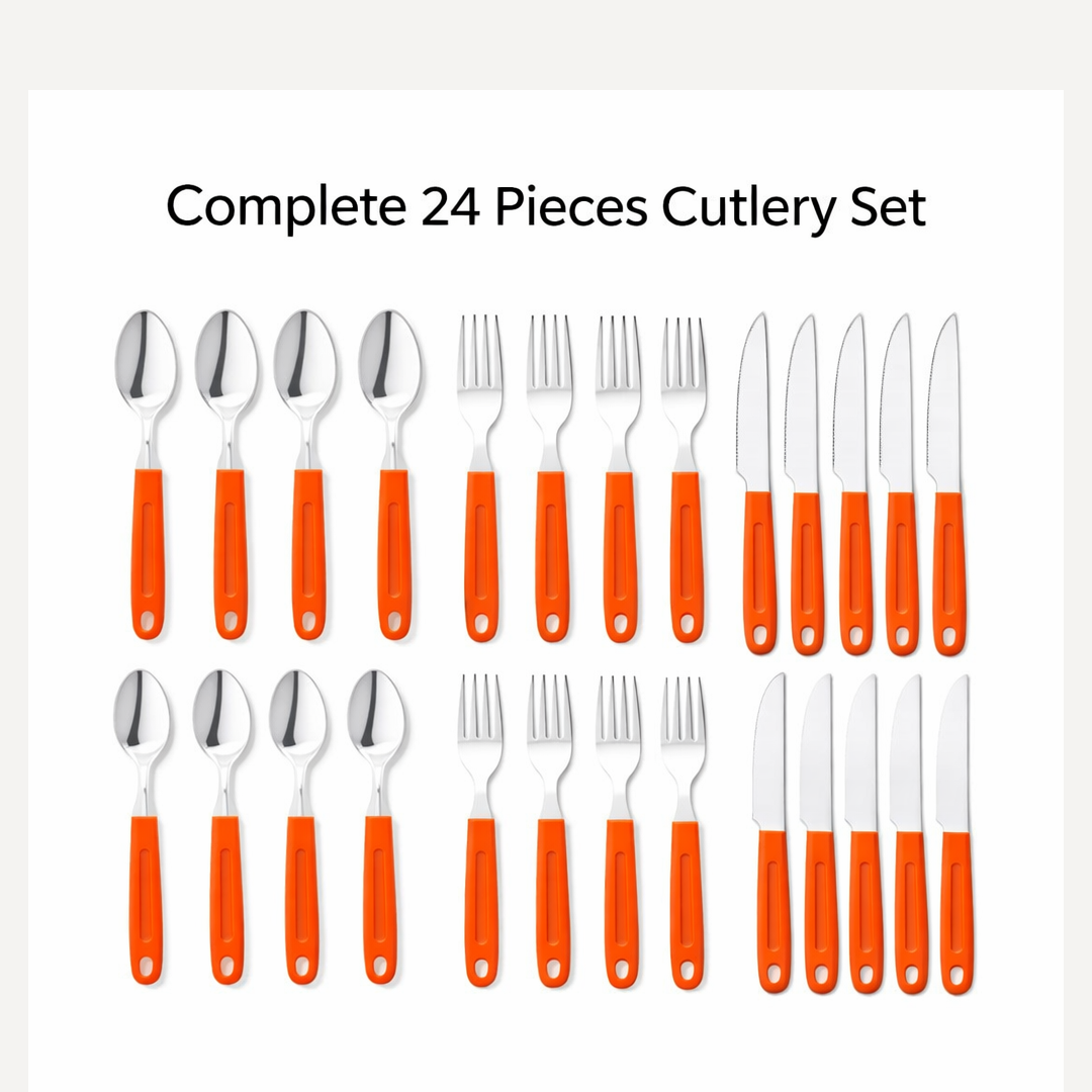 24 Pcs Cutlery Set – Stainless Steel & Plastic | Indo Glow