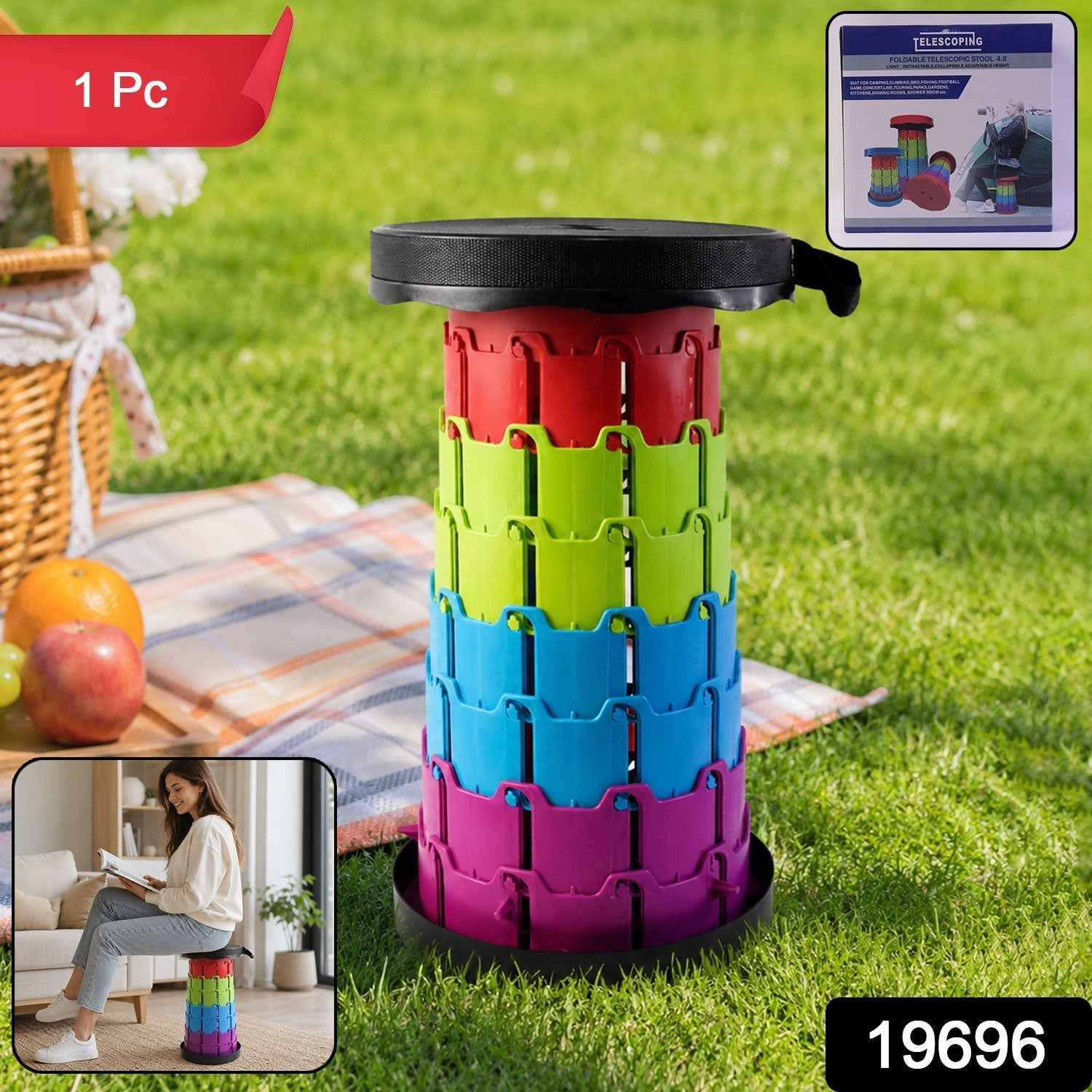 Telescopic Folding Stool Ð Portable, Adjustable Camping Seat
