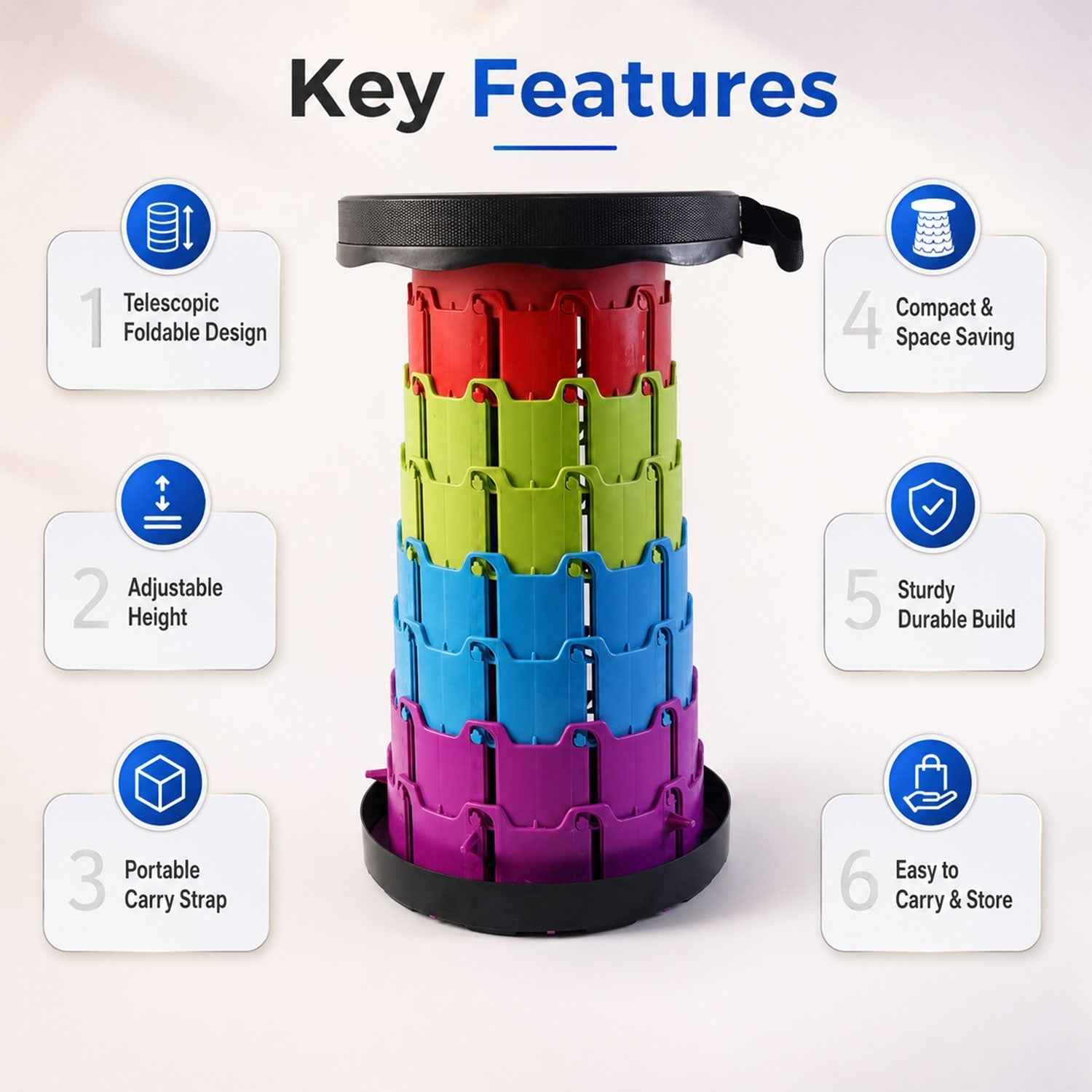 Telescopic Folding Stool Ð Portable, Adjustable Camping Seat