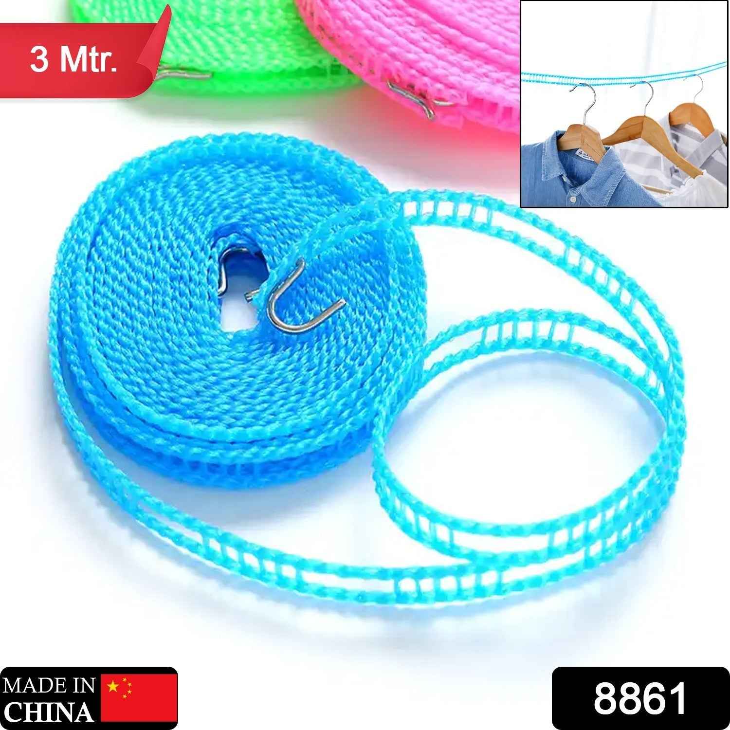 Anti-Slip Clothesline Rope – 3m Nylon, Indoor/Outdoor | Organivo