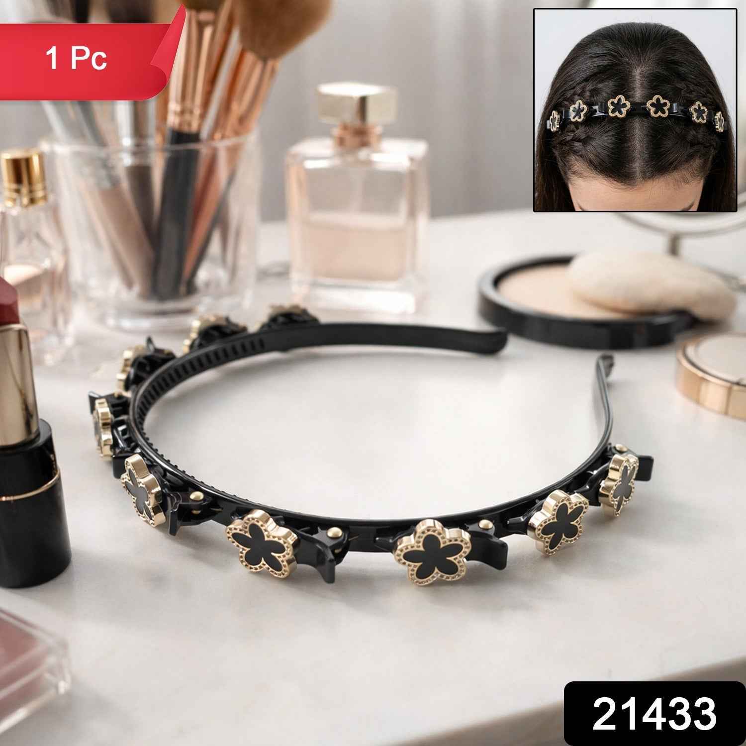 Decorative Floral Headband – Elegant Style with Non-Slip Grip