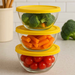 Glass Bowl Set with Lids – Multipurpose Microwave Safe (3 pcs)