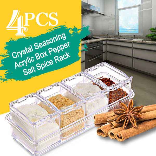 Acrylic Spice Rack – 4-Compartment Clear Seasoning Box | Lunchie Bunchie