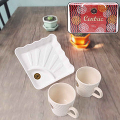 Ceramic Tea Cup Set – Includes Plastic Square Serving Platter