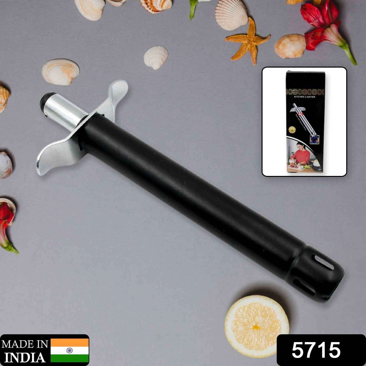 Angled side view of the durable Stainless Steel Gas Lighter for kitchen stoves.