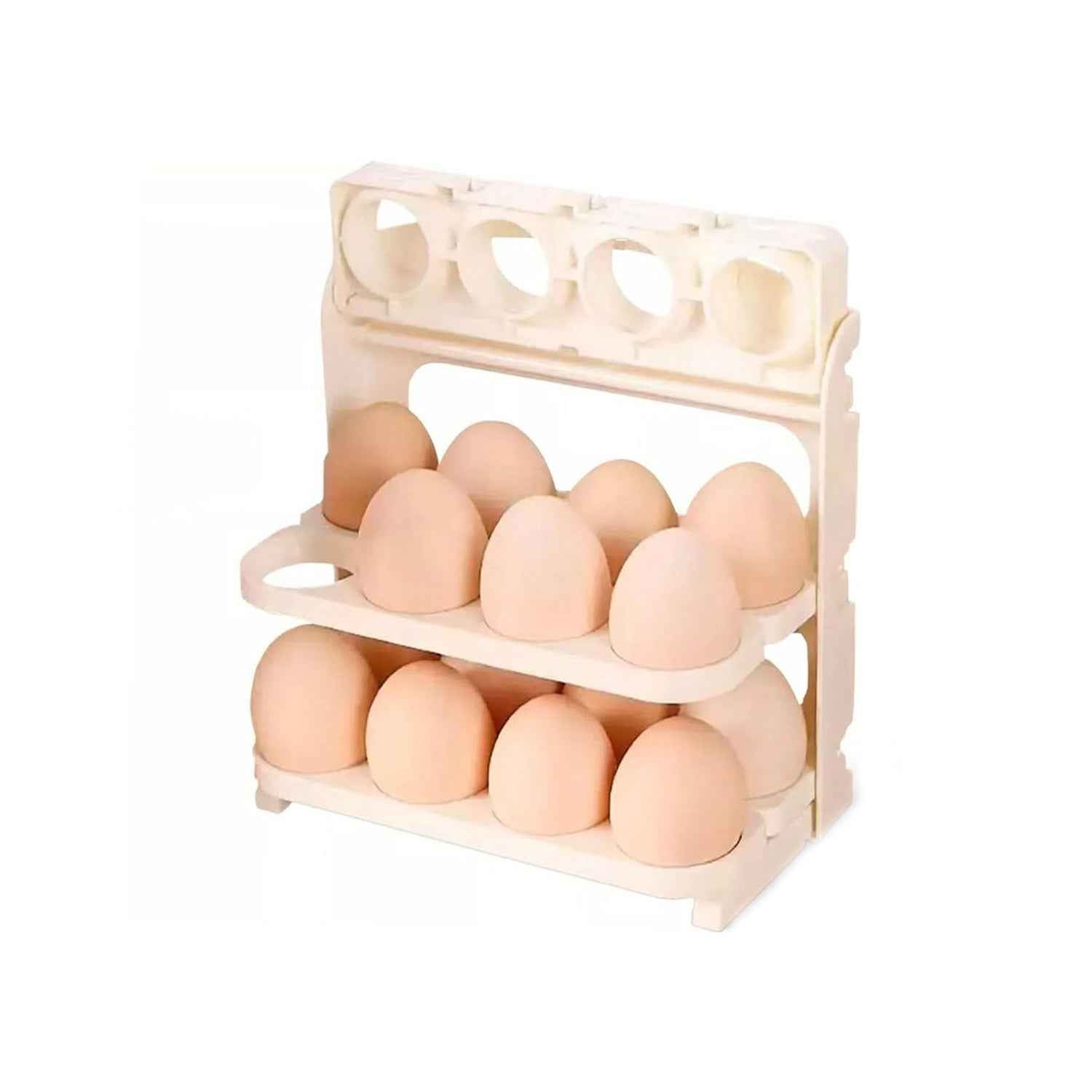 Foldable egg tray filled with fresh eggs, demonstrating its capacity and protection.
