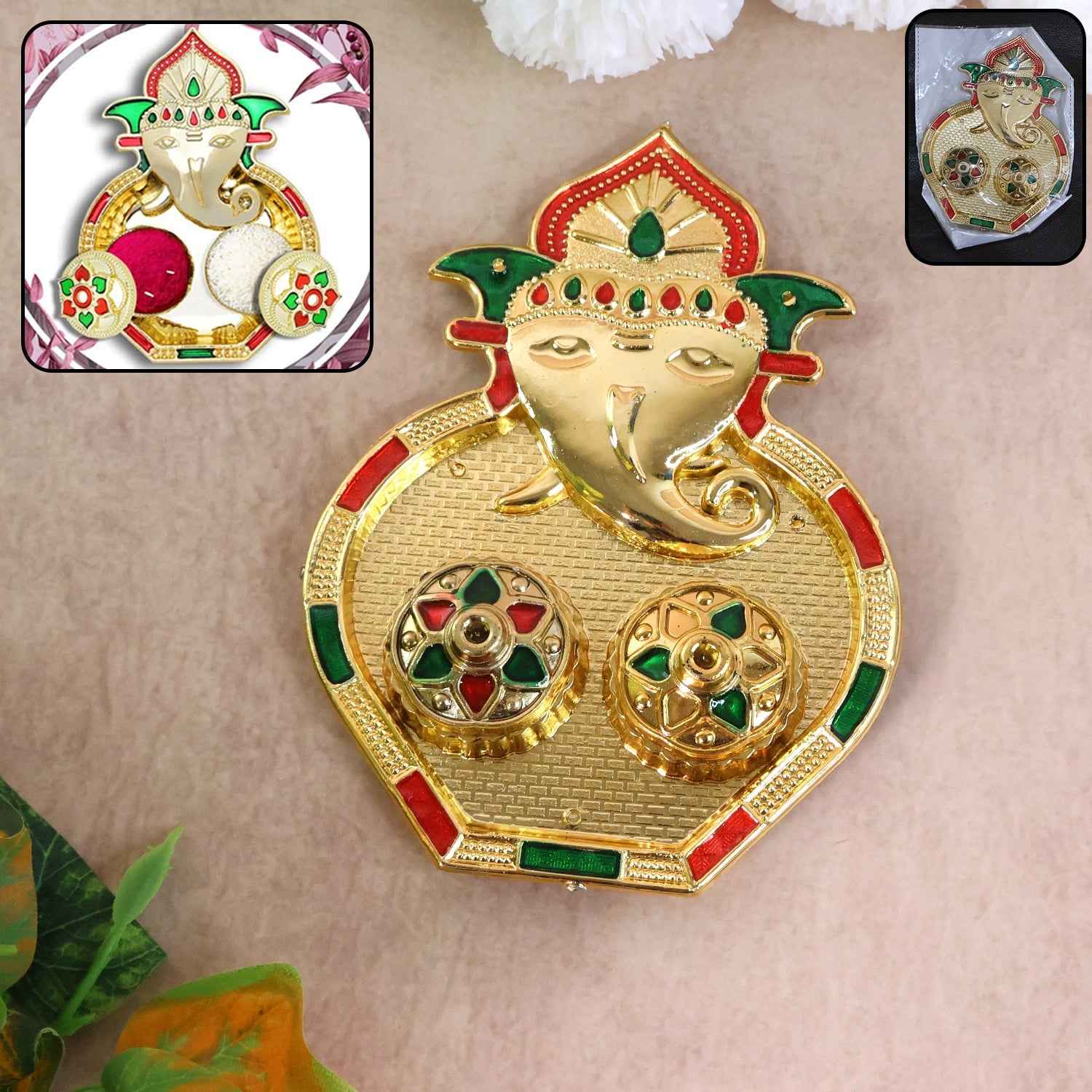 Ganesh Kumkum Box – Decorative Twin Containers for Pooja