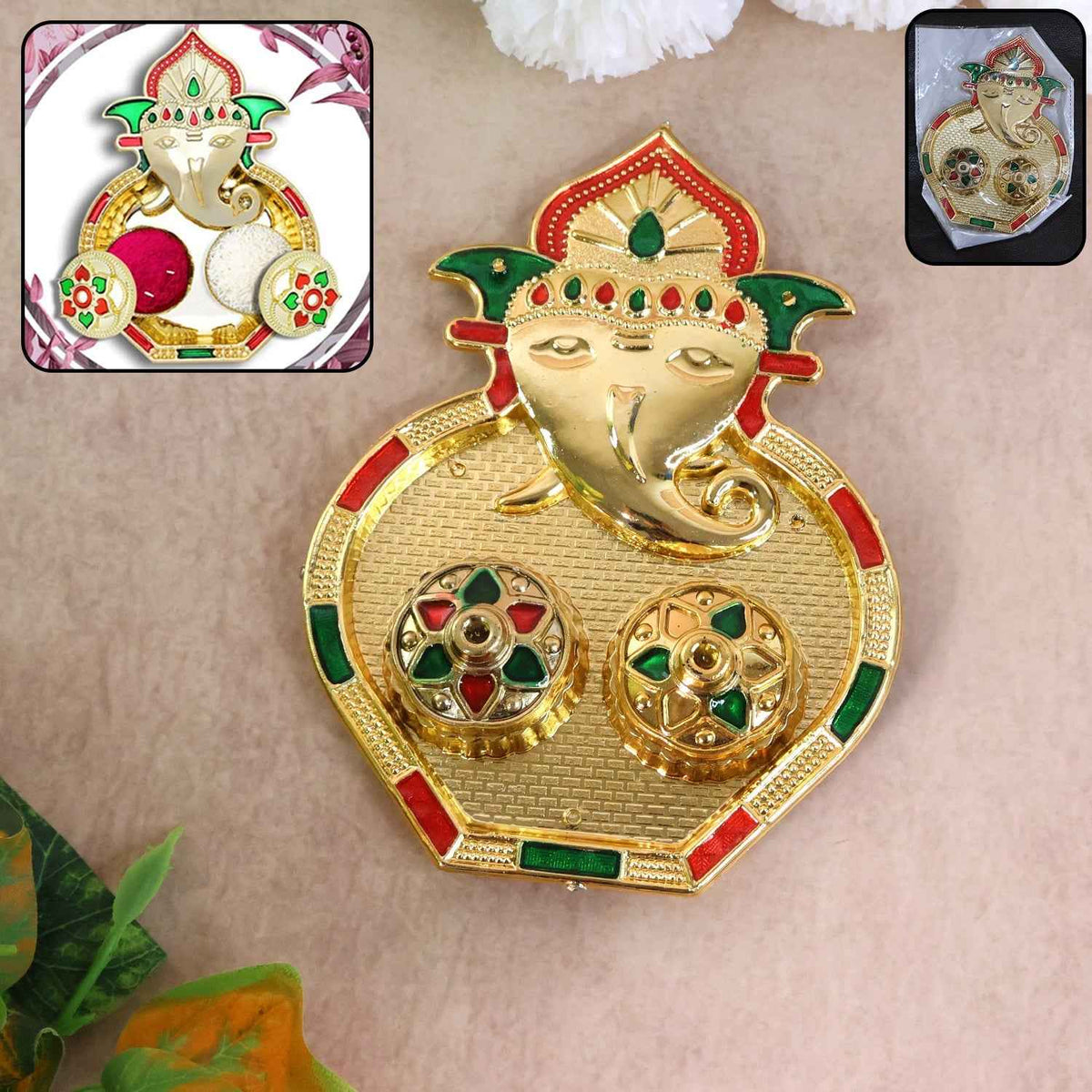 Ganesh Kumkum Box – Decorative Twin Containers for Pooja